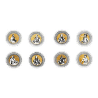 1960s Piero Fornasetti Americana Pattern Ceramic Coasters - Set of 8 For Sale