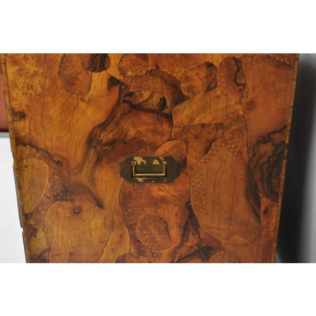 Vintage Italian Olive Wood Veneer Campaign Chest of Drawers Cabinet Side Table For Sale - Image 14 of 18