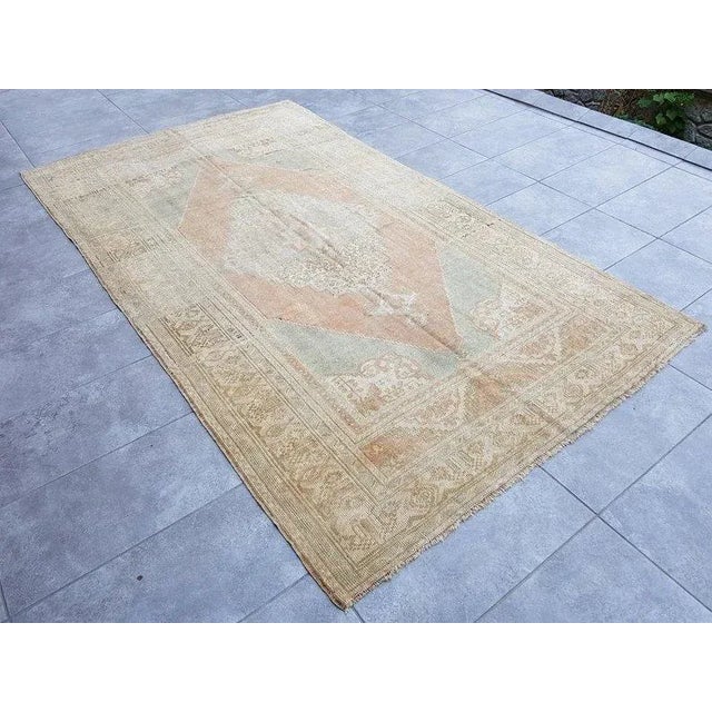 Tan 1960s Floral Oushak Vintage Area Rug For Sale - Image 8 of 11