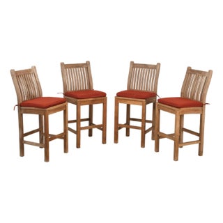 BenchSmith Set of Four 'Buckingham' Teak Outdoor Bar Stools For Sale