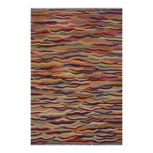 Boho Chic Kilim Red Blue Wool Rug - 4'11" X 6'10"