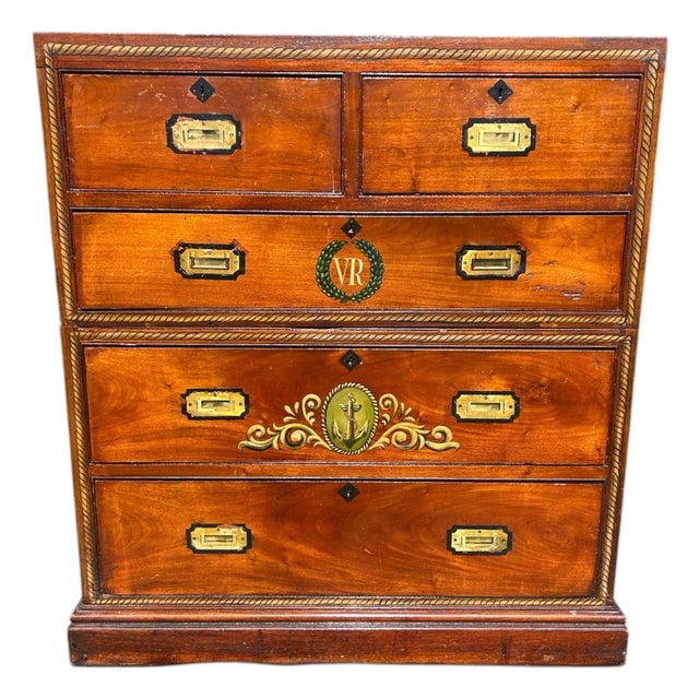 Antique Nautical Painted Campaign Chest For Sale