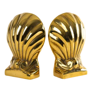 Vintage Brass Shell and Scroll Bookends
