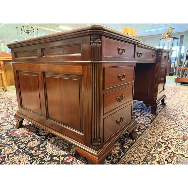 Metal English Chesterfield Desk with Green Leather For Sale - Image 7 of 18