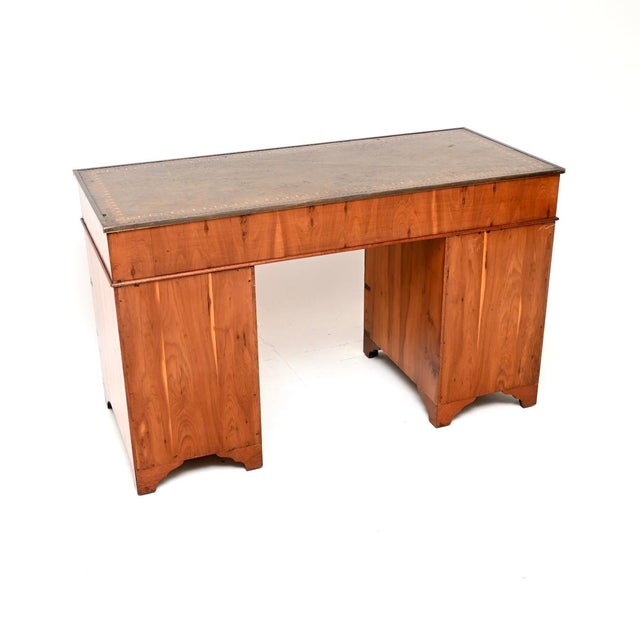 1950s Antique Yew Wood Military Campaign Style Pedestal Desk, 1950 For Sale - Image 5 of 9