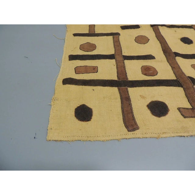 Vintage Tan and Black Raffia Woven Kuba African Textile #4 For Sale - Image 4 of 5