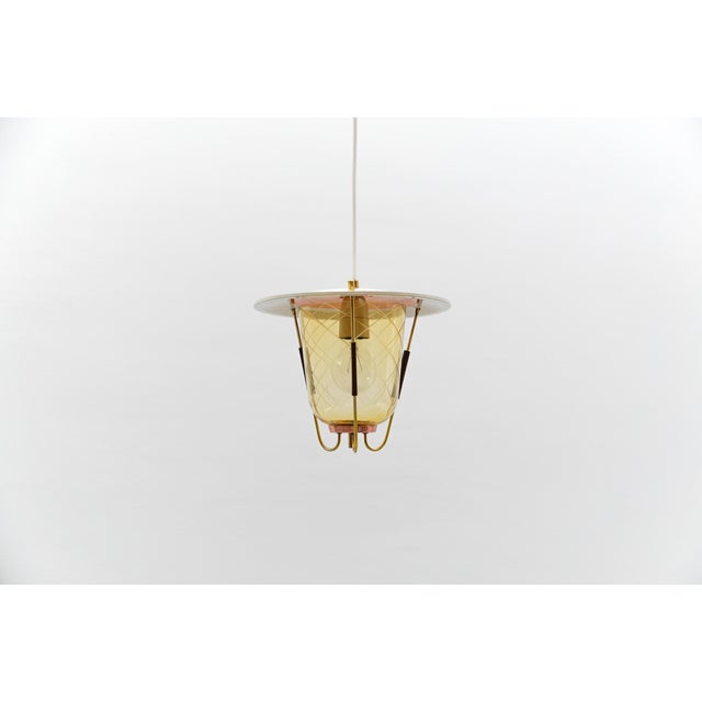 Mid-Century Modern Mid-Century Modern Copper, Brass and Glass Ceiling Lamp, 1950s For Sale - Image 3 of 16