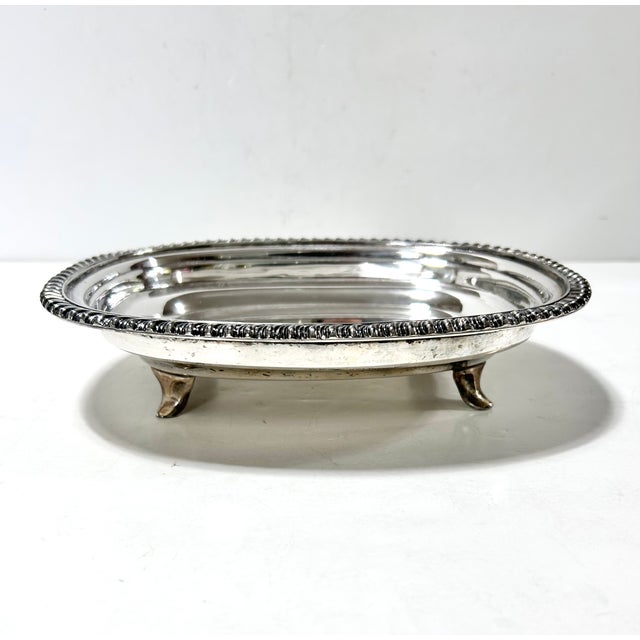 Vintage Silverplate Footed Gallery Serving Tray With Rope Edge – Small Cocktail / Barware Dish / l.b.s. Co. For Sale - Image 4 of 13