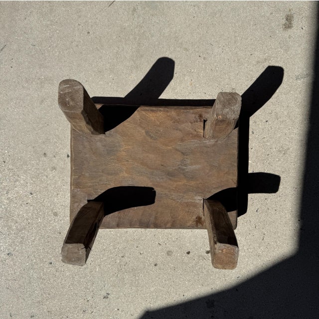Brown Small Antique Stool in Teak, 1980s For Sale - Image 8 of 11