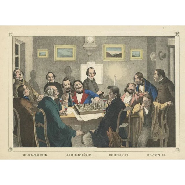 Antique print titled 'Die Schachspieler - Les Joueurs Déchecs - The Chess Club - Schaakspeler'. Original antique print of...