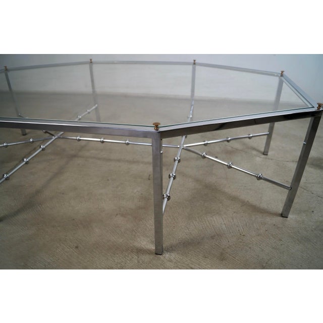 1970’s Mid-Century Modern Architectural Chrome & Glass Coffee Table For Sale - Image 11 of 12