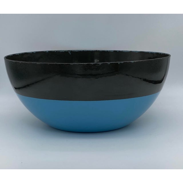 Vintage Krenit Style steel and enamel bowl in half turquoise/half black. Unique in that I couldn't find any similar styles...