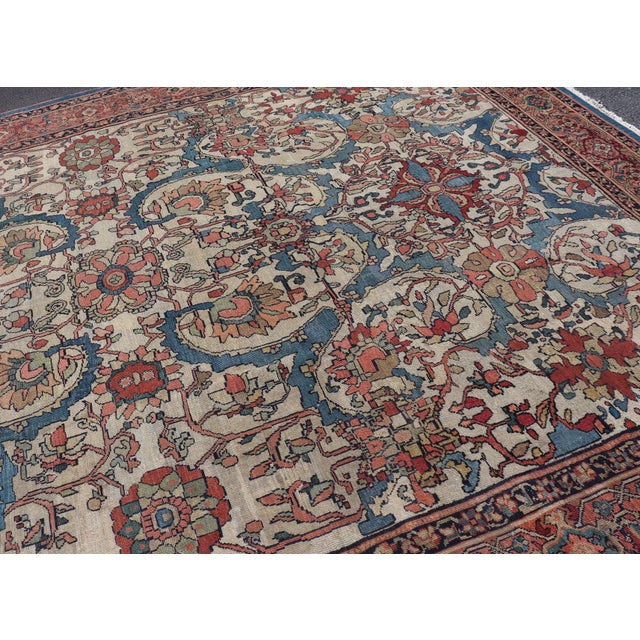 Antique Persian Sultanabad Rug in Ivory Background, Blue, Salmon & Multi Colors For Sale - Image 9 of 17