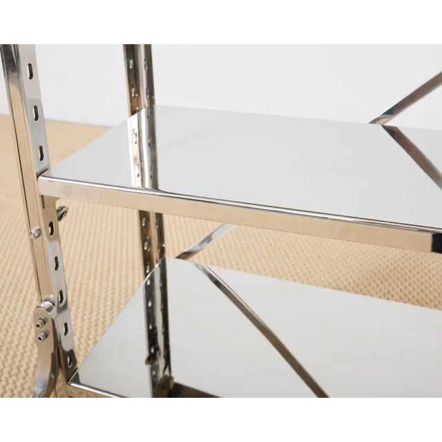 Silver Industrial Style Polished Steel Library Etagere Bookcase With Step For Sale - Image 8 of 12
