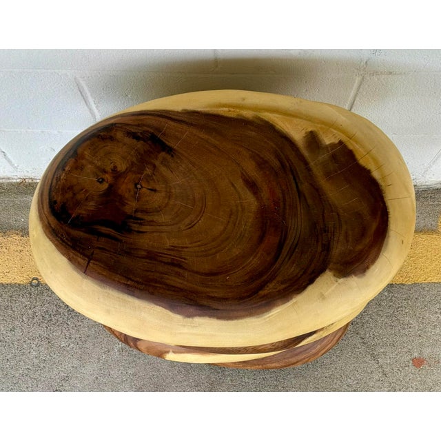 Stylish Organic Modern Style Solid Suar Wood Accent Table, showroom floor sample