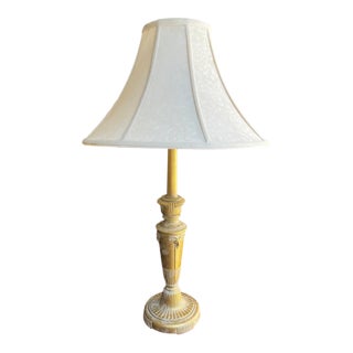 1970s Brass Tall Table Lamp With Ibex Details and Lampshade Included For Sale
