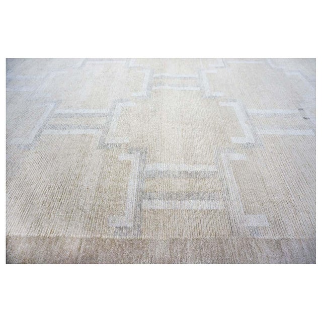 Beige Nepalese Modern Wool & Silk 12X15 Beige, Ivory & Grey Handmade Area Rug #1143905 For Sale - Image 8 of 12