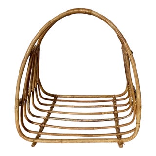 Mid 20th Century MCM Oval Round Bamboo/Rattan Magazine Holder Rack For Sale