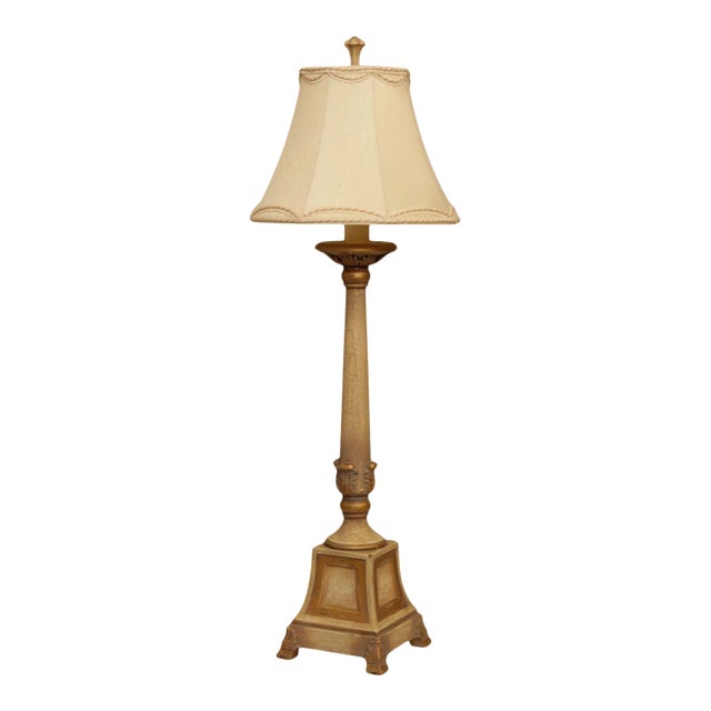 French Style Painted Gold Table Lamp with Shade For Sale