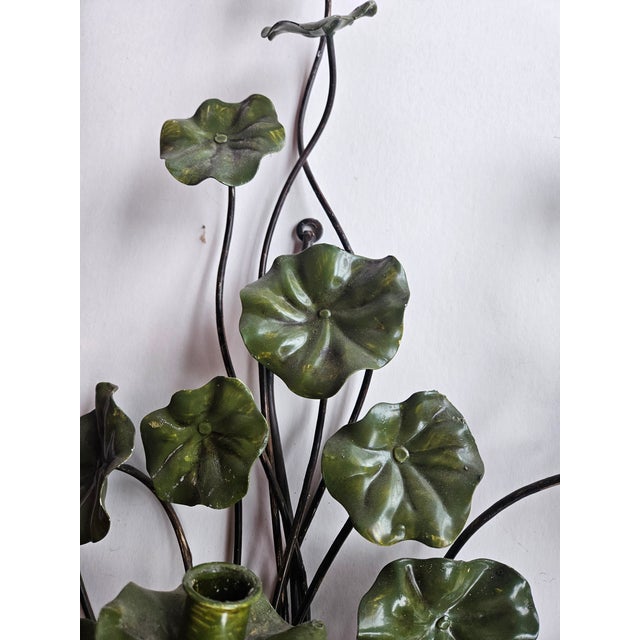 Super stylish and charming Pair of Floral Tole Sconces with 3 candle arms each. Beautiful Yellow and dk orange Nastursium...