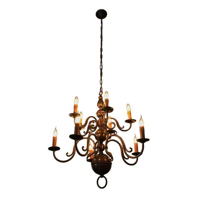 Dutch Brass 2-Tier Chandelier For Sale