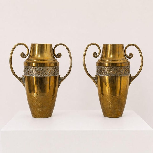 Art Nouveau Brass Floral Vases, France, 1930, Set of 2 For Sale - Image 6 of 8