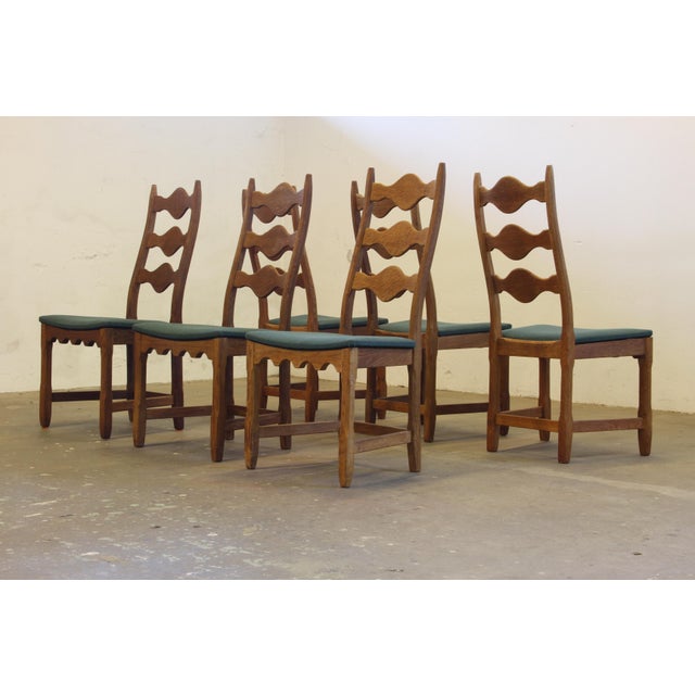 Vintage Danish Brutalist Ladderback Oak Chairs in the style of Henning Kjærnulf, 1960s, Set of 6 For Sale - Image 17 of 18