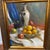20th Century European School Impressionist Oil on Artist Board Tabletop Still Life Vase and Fruits Framed Signed For Sale - Image 4 of 9