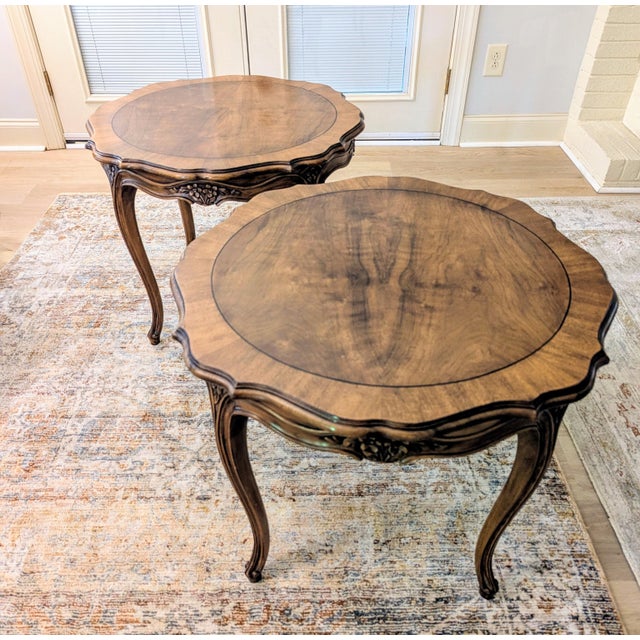 Karges Furniture 1980s Karges Furniture French Provincial Burled Walnut End Tables, a Pair For Sale - Image 4 of 15