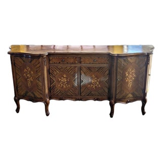 Antique Louis XV Six-Door Veneered Sideboard, 1950s For Sale