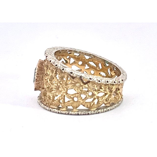 2010s 18k Renaissance Inspired Ring W/Emerald Center, Size 7.25 For Sale - Image 5 of 11
