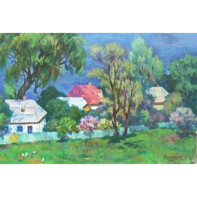 Vintage Ukrainian Rural Landscape Painting, Impressionism Art 100-150 For Sale - Image 6 of 6