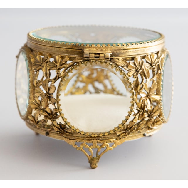 Metal Antique French Ormolu Beveled Glass Jewelry Casket Dresser Box For Sale - Image 7 of 13