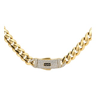 14k Yellow Gold Monaco Chain Necklace With Diamond Clasp For Sale