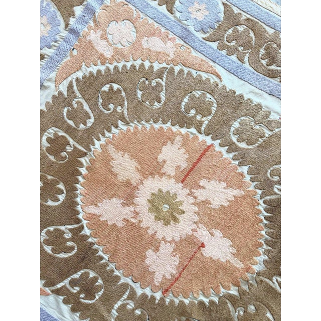 1960s Asian Suzani Embroidered Wall Hanging, 4'5'' X 5' For Sale - Image 5 of 9