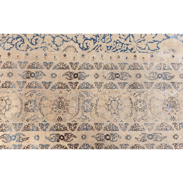 Persian Antique Blue and Beige Persian Kirman Handwoven Wool Rug For Sale - Image 3 of 8