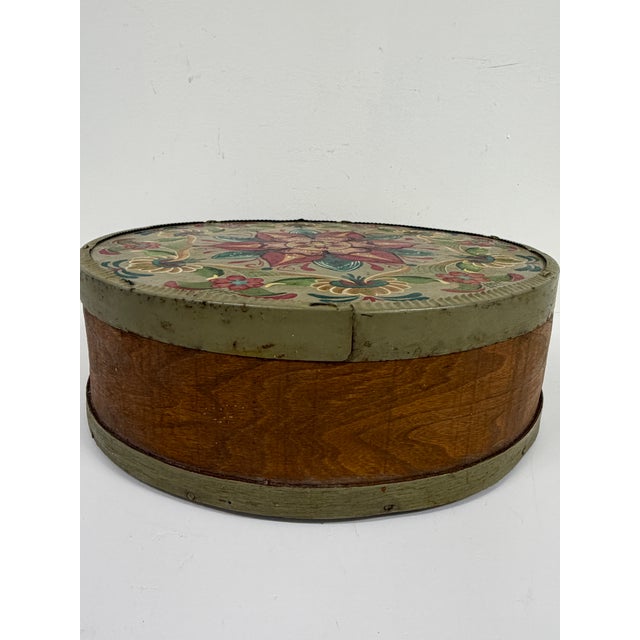 Vintage Hand-Painted Round Wooden Cheese Box – Floral Folk Art For Sale - Image 15 of 15