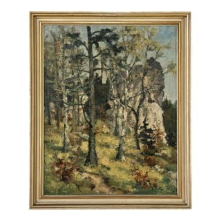 Antique Framed Oil Painting on Canvas by Arthur H. Maillien (1888-1962) 'Sunlit Trees' For Sale