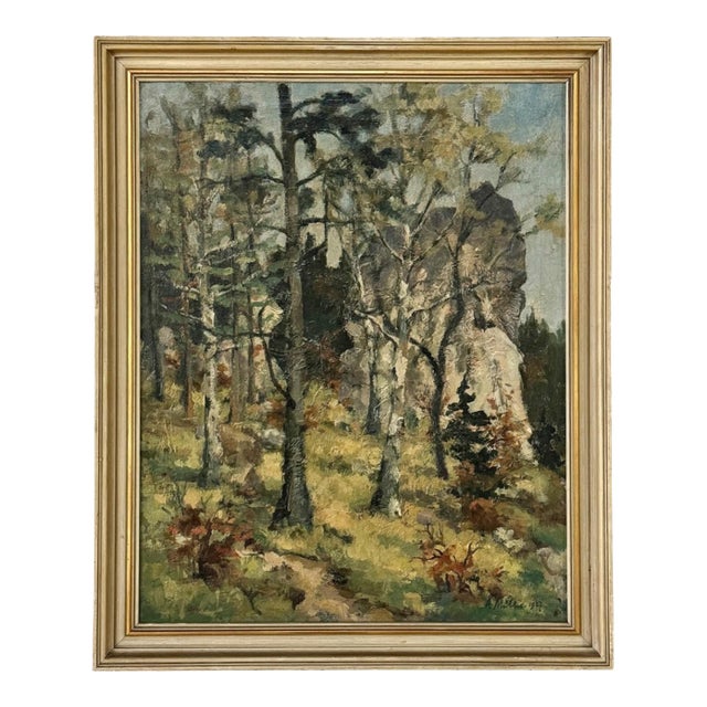 Antique Framed Oil Painting on Canvas by Arthur H. Maillien (1888-1962) 'Sunlit Trees' For Sale