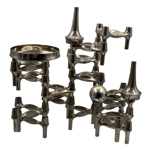 Mid-Century Modern Nickel-Plated Modular Candleholder Set from Stoff & Nagel, 1950s, Set of 19 For Sale