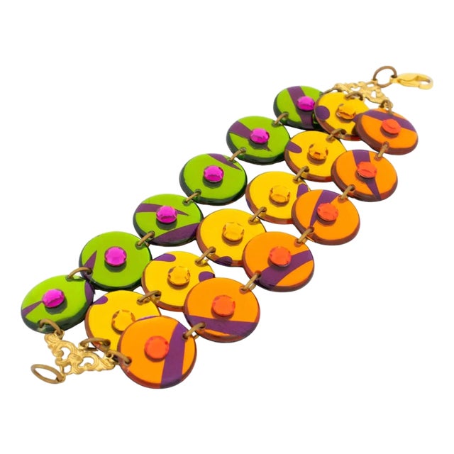 Multicolor Jeweled Lucite Geometric Link Bracelet For Sale