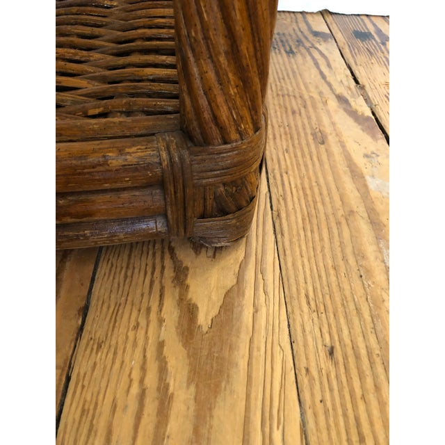 1970s Mid-Century Modern Rattan and Smoky Glass End Tables -A Pair For Sale - Image 5 of 13