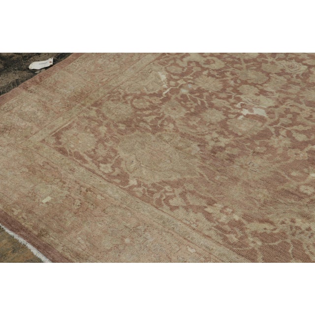 1910s Antique Mahal Afghan Rug in Beige-Brown Floral Patterns by Rug & Kilim For Sale - Image 5 of 9