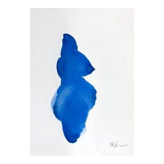 Blue Woman II - Motherhood 6x8 Watercolor on Paper For Sale