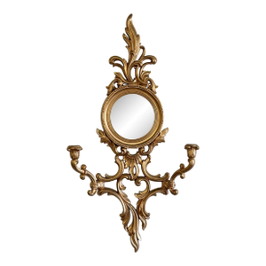 Vintage Ornate Syroco Sconce With Concave Mirror
