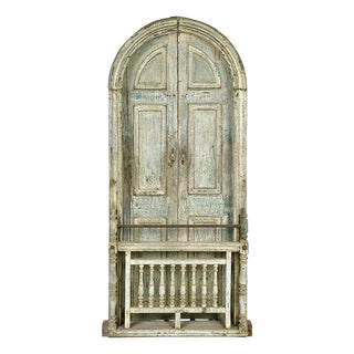 Indian Door in Patinated Solid Wood with Balustrade For Sale