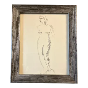 1970s Original Abstract Expressionist Female Nude Charcoal Drawing