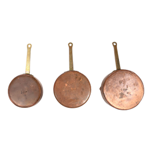 Vintage Copper Measuring Cups With Brass Handles – French Country Style Kitchen Decor, Set of 3