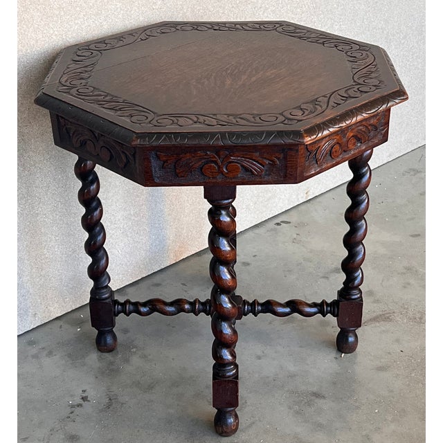 Antique Hexagonal Side or Center Walnut Table With Six Carved Legs For Sale - Image 4 of 13