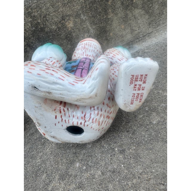 Blue Vintage Chinoiserie Ceramic Seated Monkey Candleholders - A Pair For Sale - Image 8 of 9